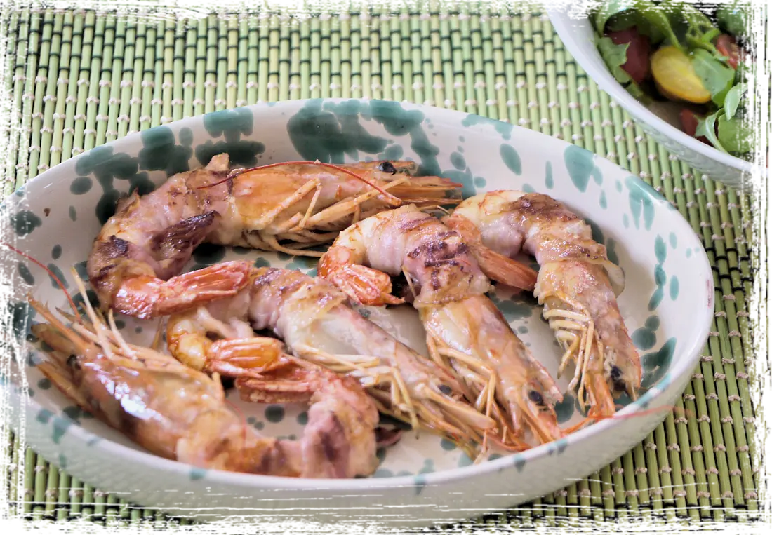 Gamberoni con pancetta Gamberoni con pancetta