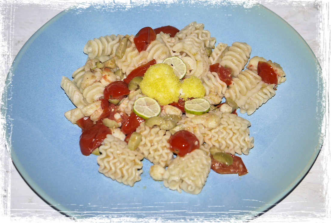 Spugnole con rana pescatrice e olive verdi al pepe Spugnole con rana pescatrice e olive verdi al pepe
