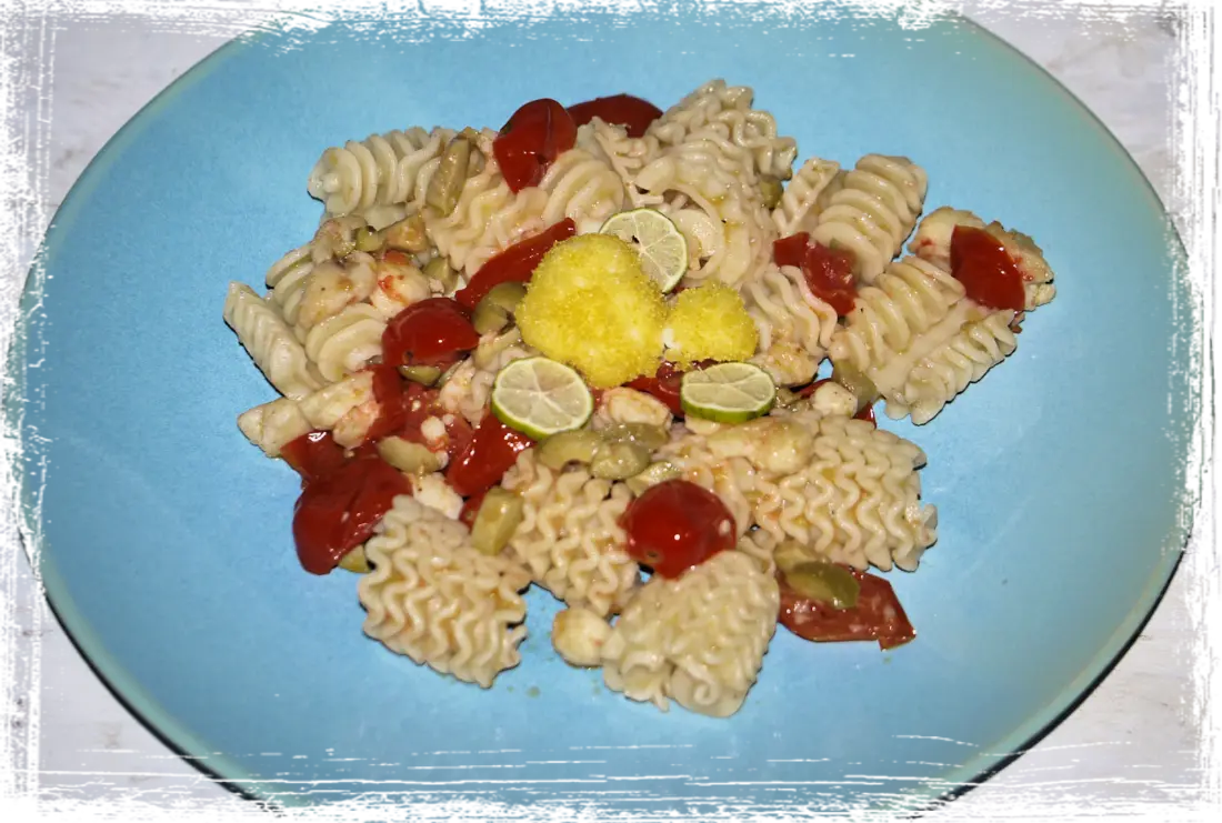 Spugnole con rana pescatrice e olive verdi al pepe Spugnole con rana pescatrice e olive verdi al pepe
