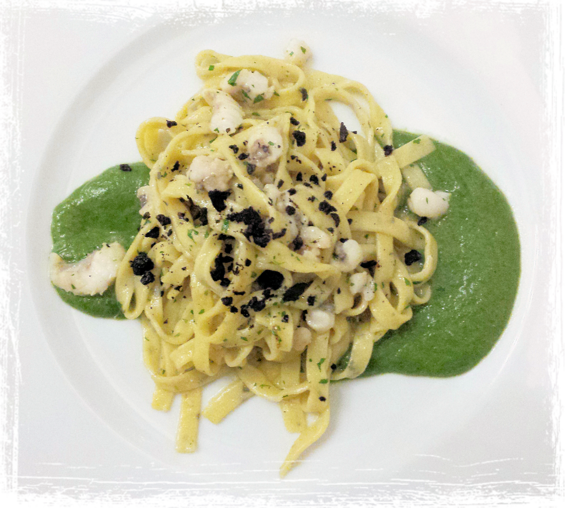 Tagliatelle agrumate alla rana pescatrice Tagliatelle agrumate alla rana pescatrice