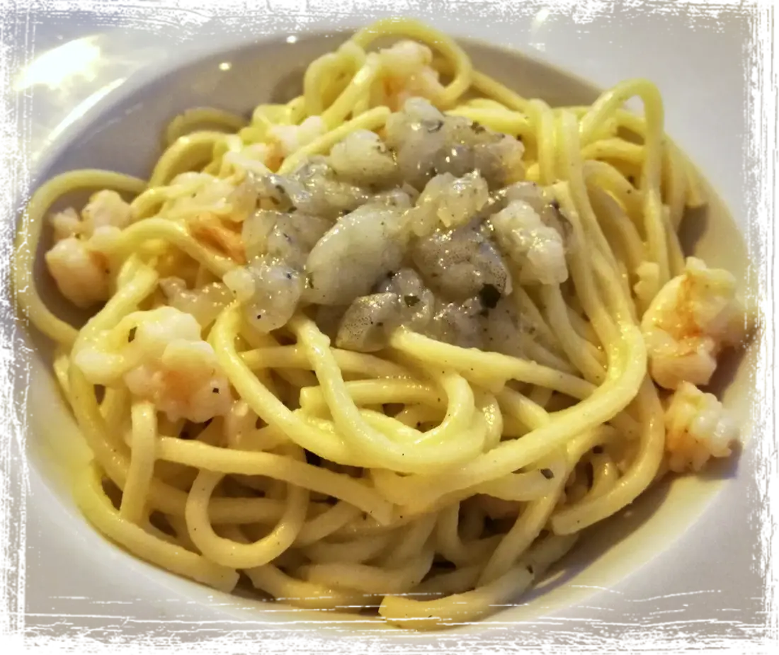 Troccoli con gamberi cotti e crudi Troccoli con gamberi cotti e crudi