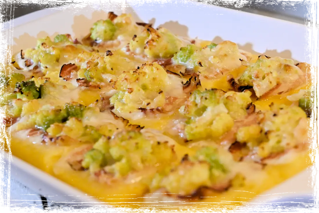 Crostoni di polenta allo speck con cavolo romanesco Crostoni di polenta allo speck con cavolo romanesco