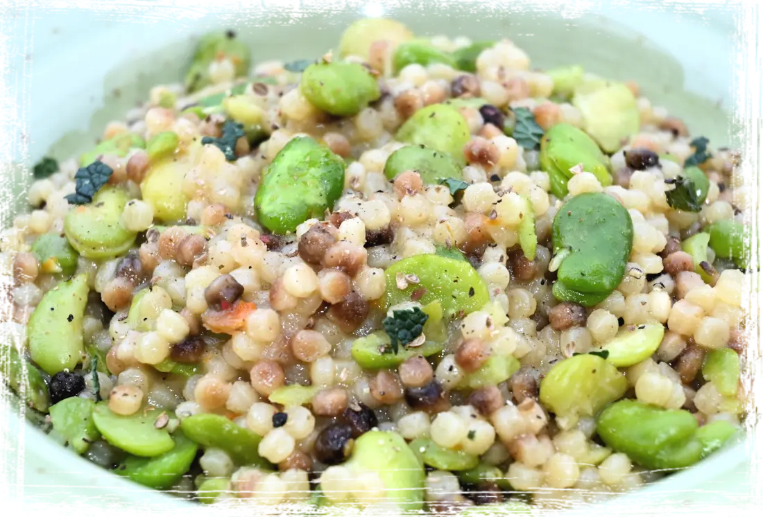 Fregola risotta con fave fresche e menta