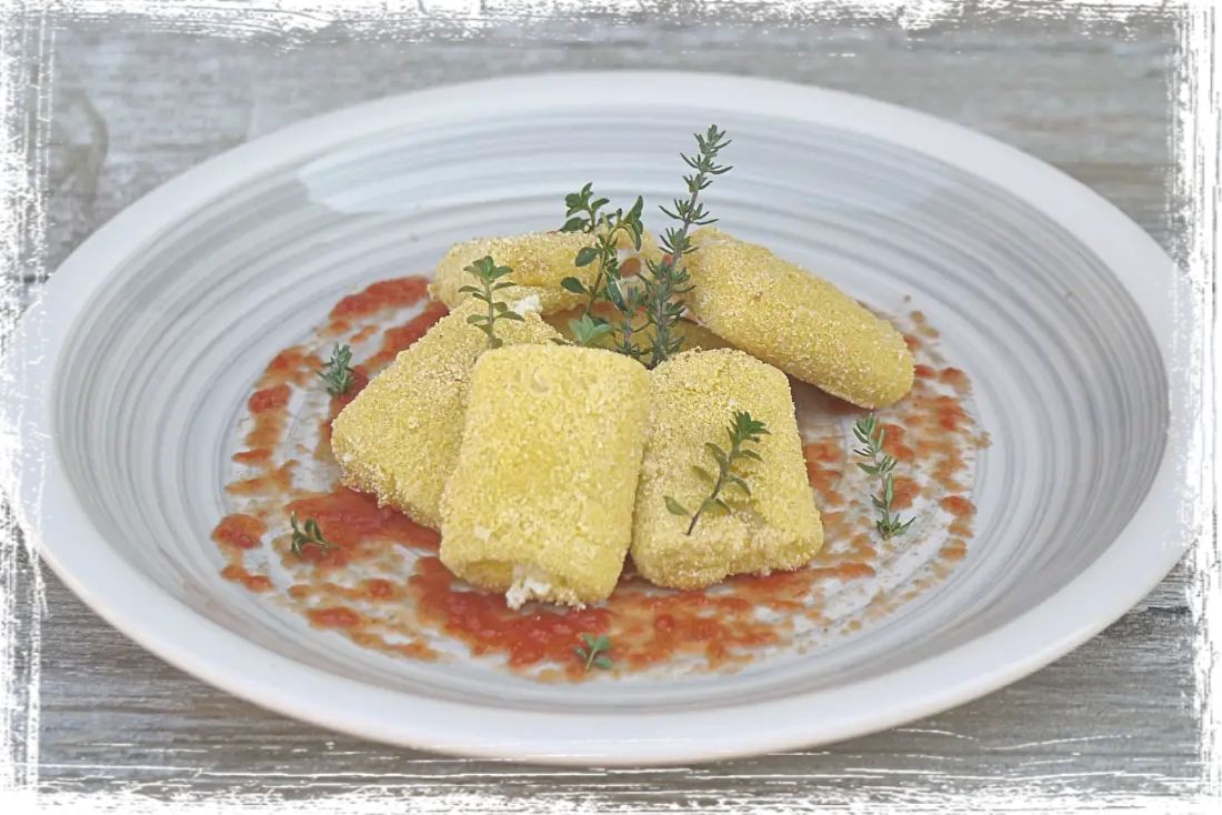 Paccheri fritti con mozzarella e ricotta