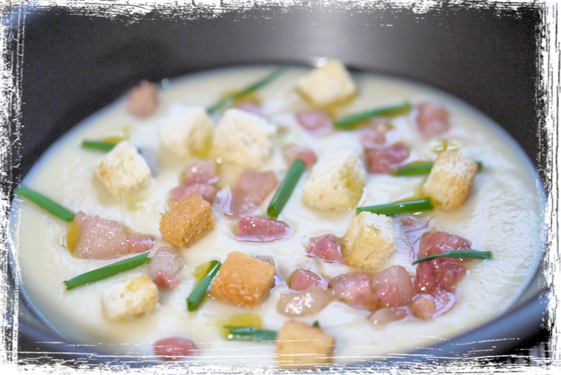 Crema di fave con pancetta croccante Crema di fave con pancetta croccante