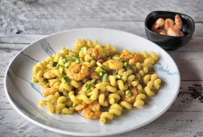 Cellentani con mazzancolle e zucchine al profumo di curry