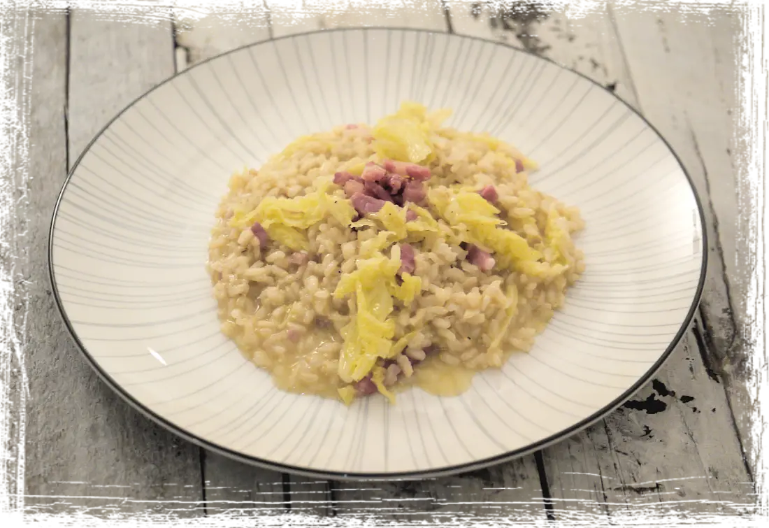 Risotto alla verza con pancetta affumicata