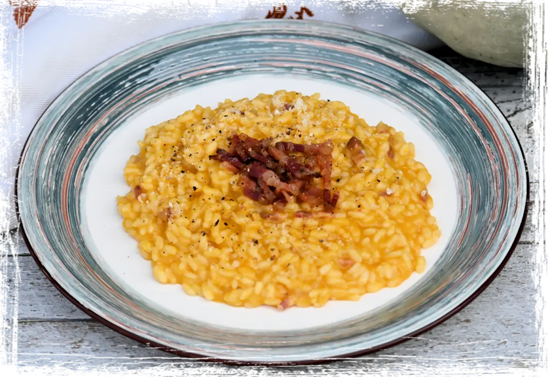 Risotto con zucca e pancetta affumicata Risotto con zucca e pancetta affumicata
