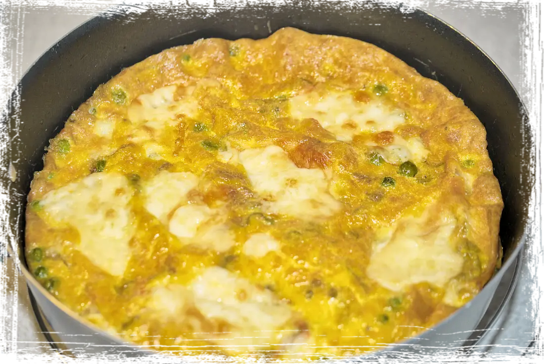 Frittata con piselli e provola