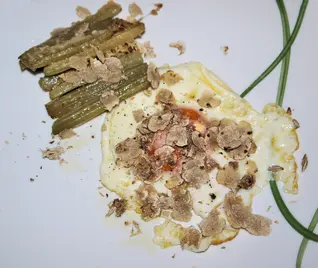 Uovo fritto al tartufo bianco con cardi gratinati