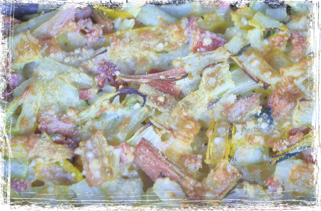 Coste di bietola tricolore gratinate con mozzarella e pancetta