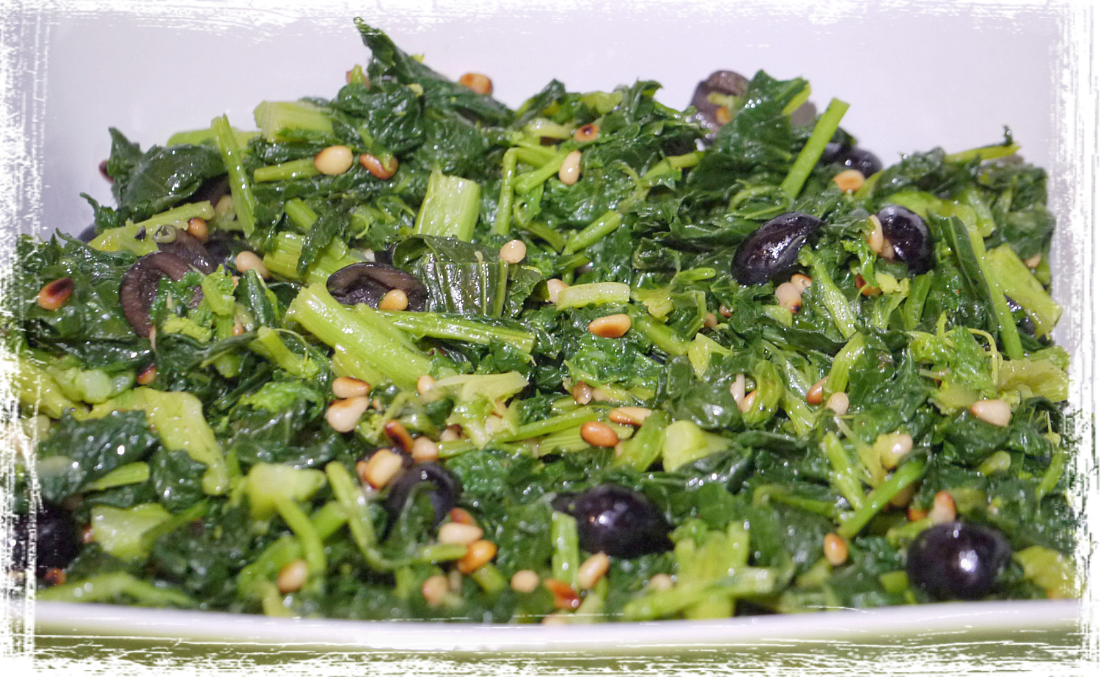 Cime di rapa con olive nere e pinoli Cime di rapa con olive nere e pinoli