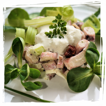 Tentacoli di totano con burrata e insalatina